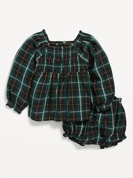 View large product image 1 of 2. Long-Sleeve Smocked Plaid Top and Bloomers Set for Baby