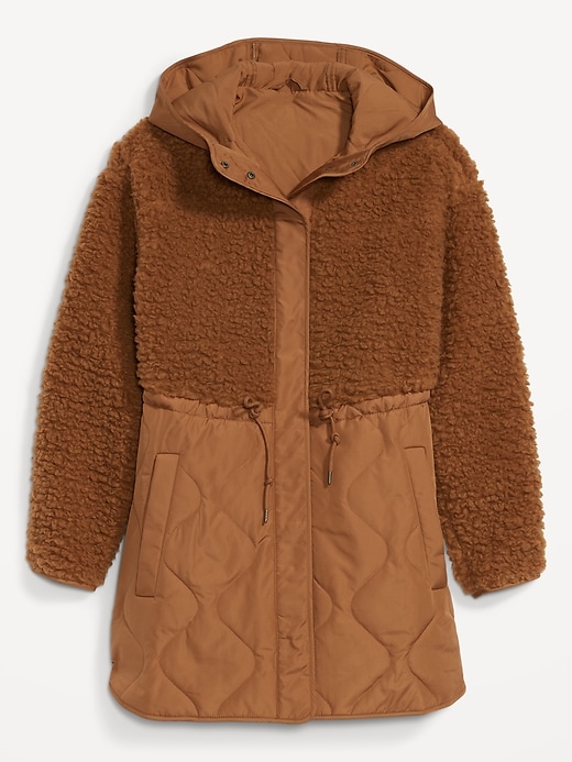 Image number 4 showing, Hooded Sherpa Quilted Hybrid Coat for Women