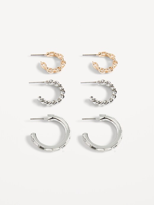 View large product image 1 of 1. Mixed-Metal Hoop Earrings Variety 3-Pack for Women