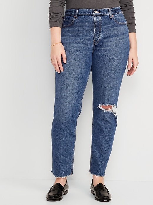 Image number 4 showing, High-Waisted Button-Fly Slouchy Straight Ripped Jeans for Women