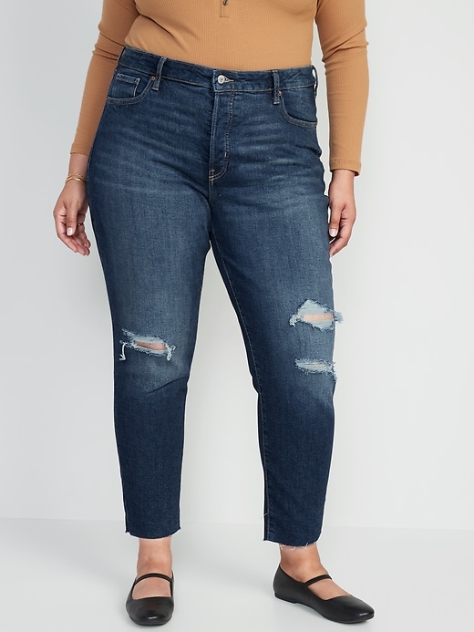 Image number 7 showing, High-Waisted Button-Fly O.G. Straight Ripped Cut-Off Jeans for Women