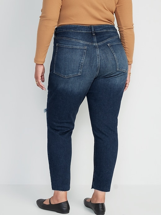 Image number 8 showing, High-Waisted Button-Fly O.G. Straight Ripped Cut-Off Jeans for Women
