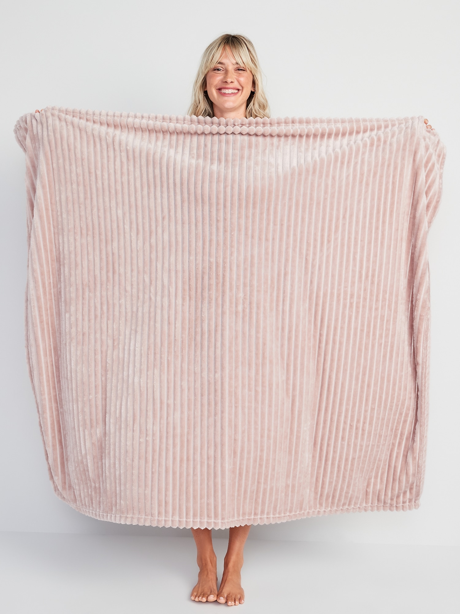 Old Navy Plush Textured-Rib Blanket for the Family pink. 1