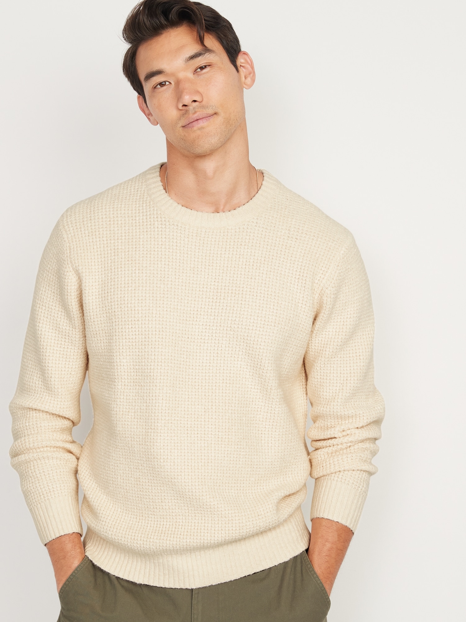 Textured Waffle-Knit Crew-Neck Sweater for Men | Old Navy