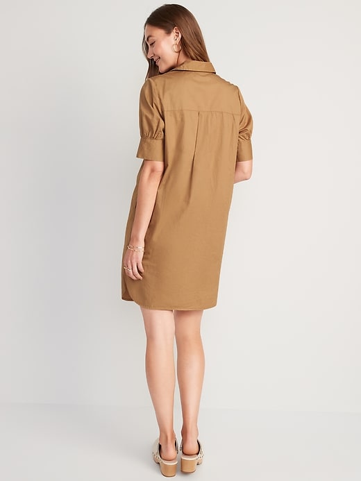 Image number 2 showing, Puff-Sleeve Cotton-Poplin Shirt Dress for Women