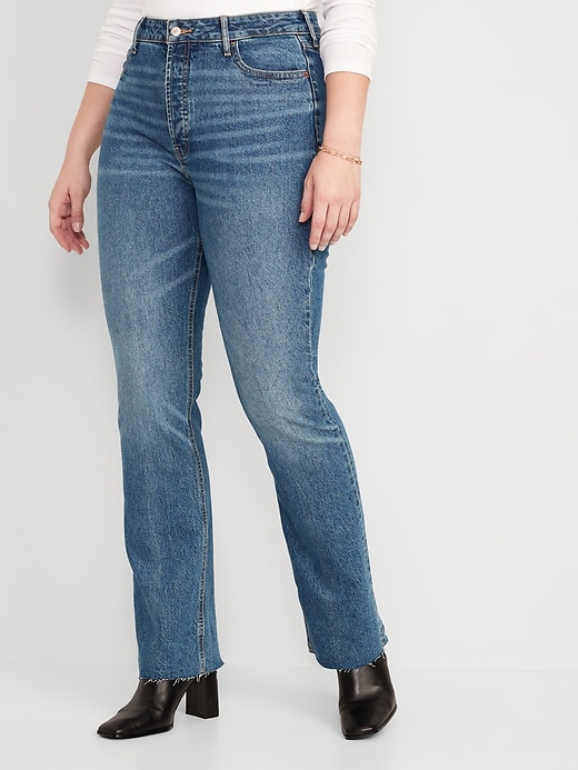 Image number 5 showing, Extra High-Waisted Button-Fly Kicker Boot-Cut Cut-Off Jeans for Women