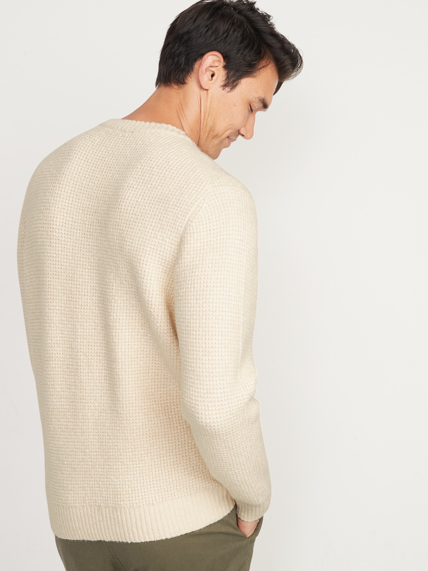 Textured Waffle-Knit Crew-Neck Sweater for Men