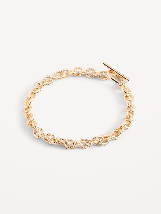 View large product image 1 of 1. Gold-Toned Metal Braided Chain Bracelet for Women
