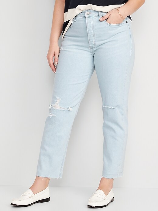 Image number 5 showing, Extra High-Waisted Button-Fly Sky-Hi Straight Ripped Jeans for Women