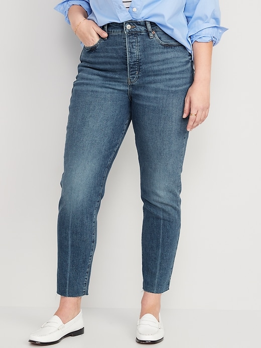 Higher High-Waisted Button-Fly O.G. Straight Cut-Off Jeans for Women ...