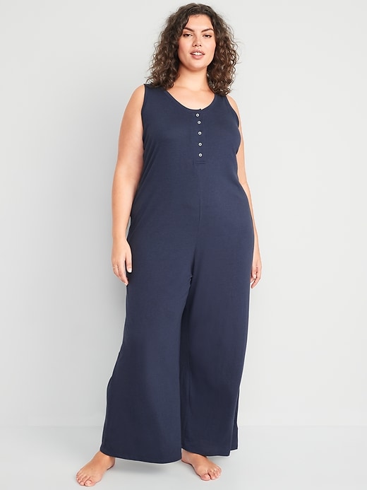 Image number 7 showing, Sleeveless Sunday Sleep Henley Wide-Leg Lounge Jumpsuit