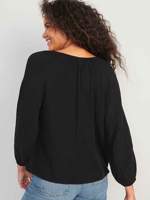 Image number 2 showing, Shirred Double-Weave Long-Sleeve Blouse for Women