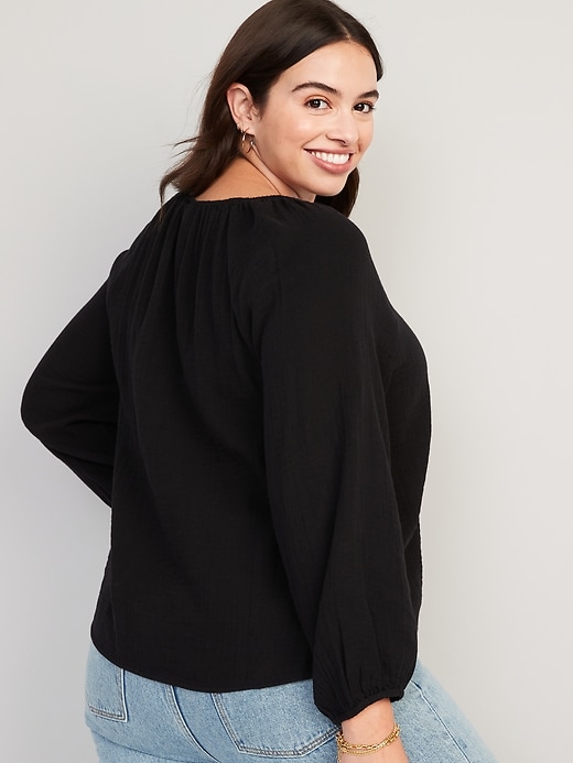 Image number 6 showing, Shirred Double-Weave Long-Sleeve Blouse for Women