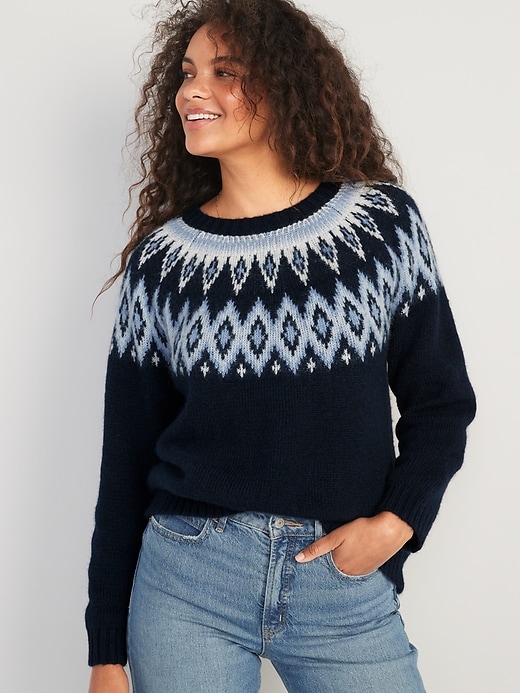 Image number 1 showing, Fair Isle Cozy Shaker-Stitch Pullover Sweater