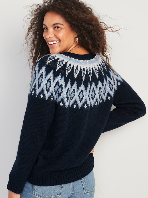 Fair Isle Cozy Shaker-Stitch Pullover Sweater for Women | Navy