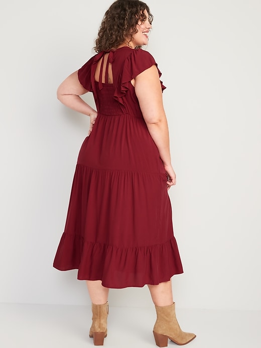 Image number 8 showing, Fit & Flare Flutter-Sleeve Tiered Smocked Midi Dress