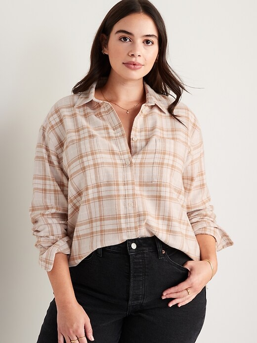 Image number 5 showing, Cropped Plaid Flannel Boyfriend Shirt for Women