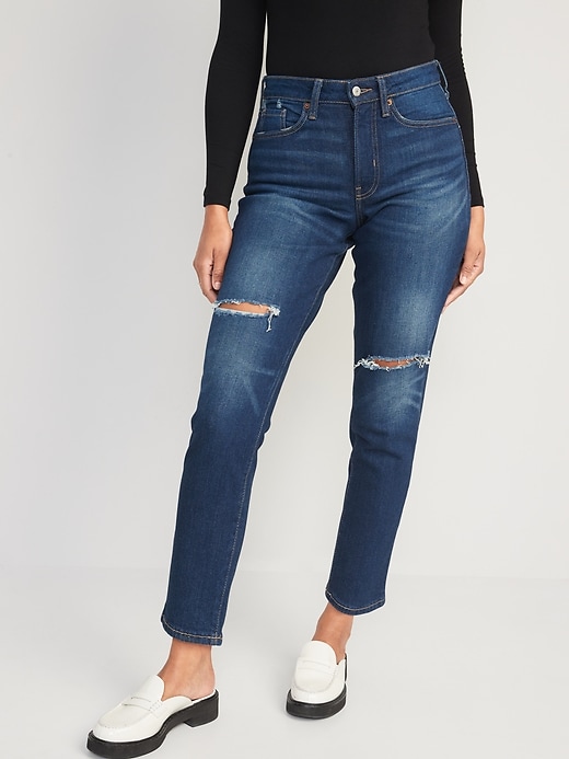 Image number 1 showing, Curvy High-Waisted OG Straight Ripped Ankle Jeans for Women