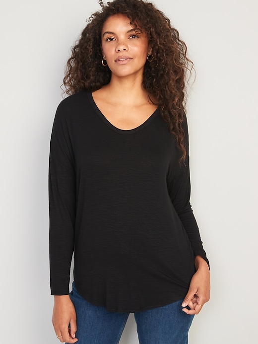 Image number 1 showing, Luxe Long-Sleeve Voop-Neck Tunic T-Shirt for Women