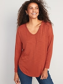 Luxe Voop-Neck Short-Sleeve Tunic T-Shirt for Women