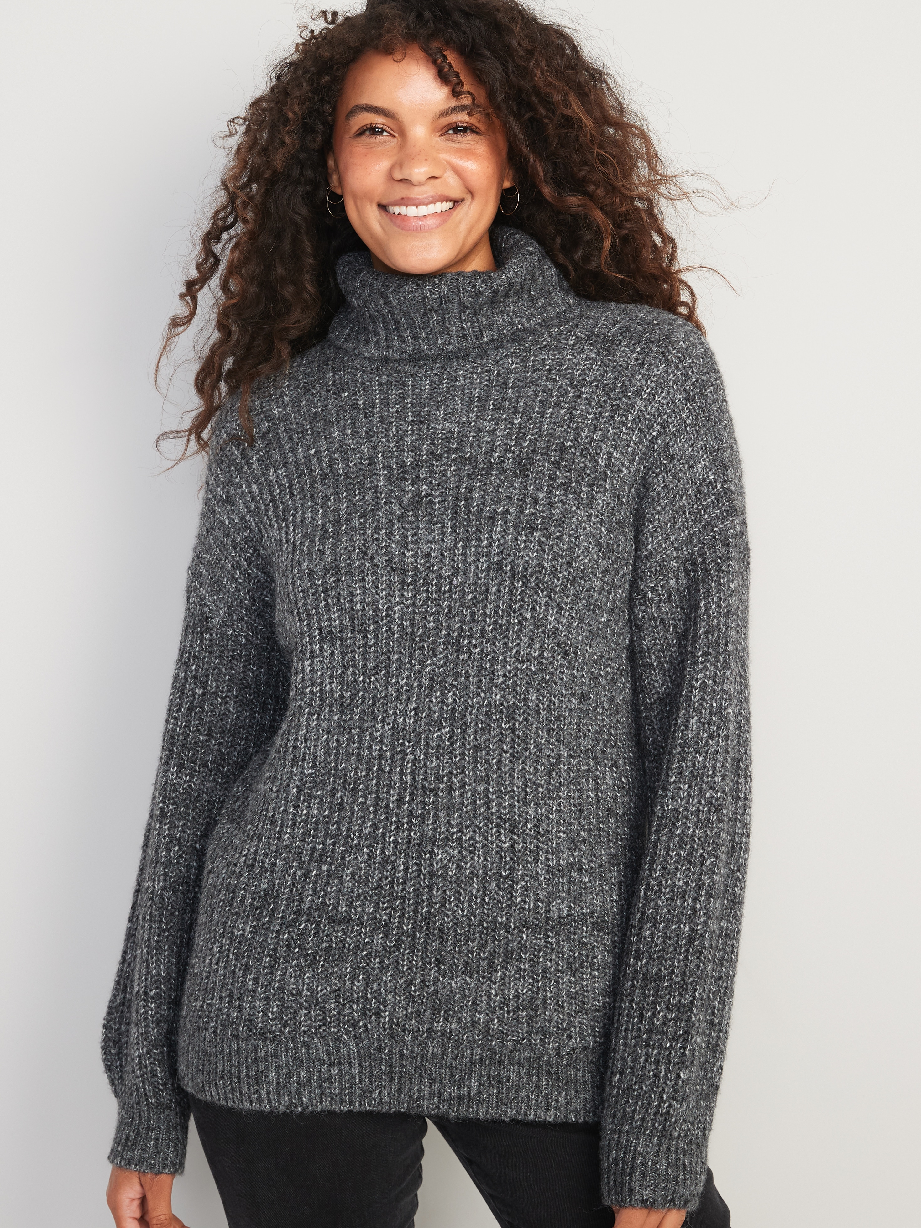 Marled Shaker-Stitch Tunic-Length 