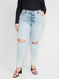 Curvy High-Waisted Button-Fly O.G. Straight Ripped Side-Split Ankle Jeans for Women