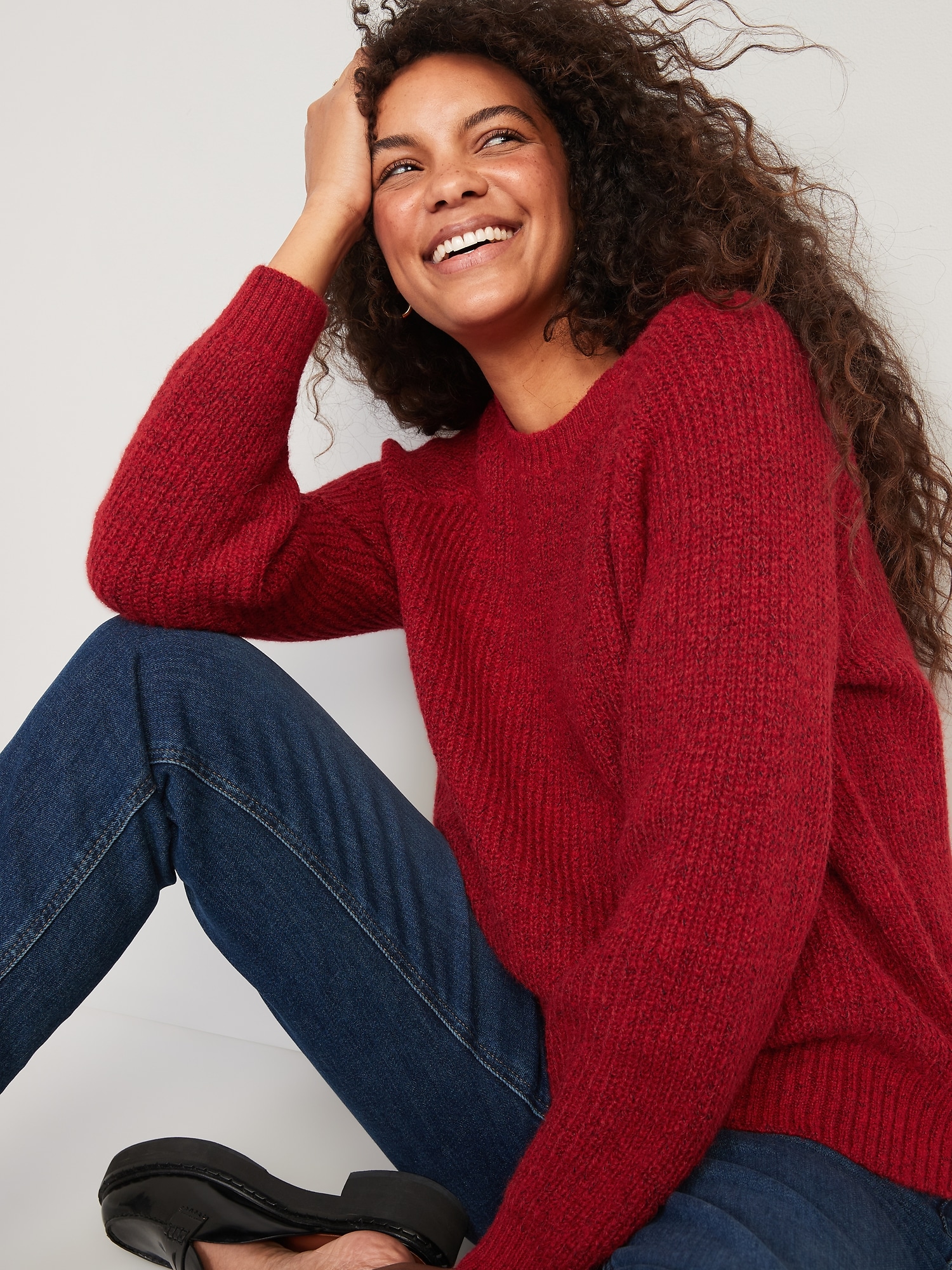 Cozy Shaker-Stitch Pullover Sweater for Women