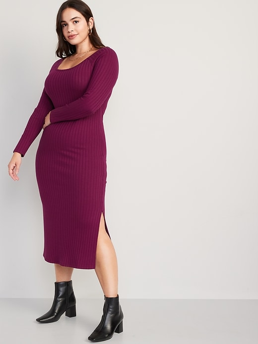 Image number 5 showing, Fitted Long-Sleeve Rib-Knit Midi Dress for Women
