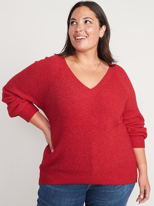 V-Neck Shaker-Stitch Cocoon Sweater | Old Navy