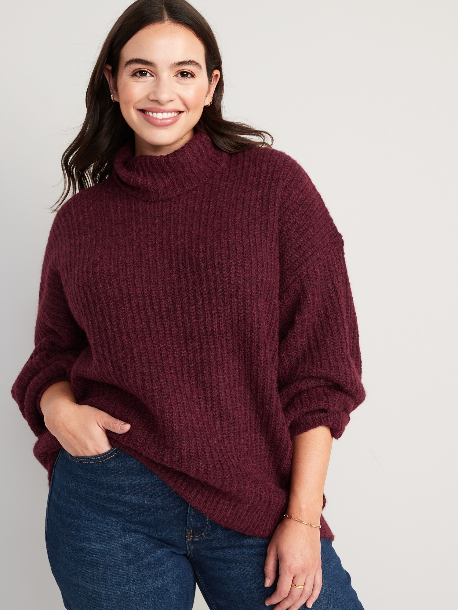 Shaker-Stitch Tunic-Length Turtleneck Sweater for Women | Old Navy