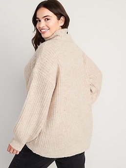 Cozy Shaker-Stitch Turtleneck Tunic Sweater for Women