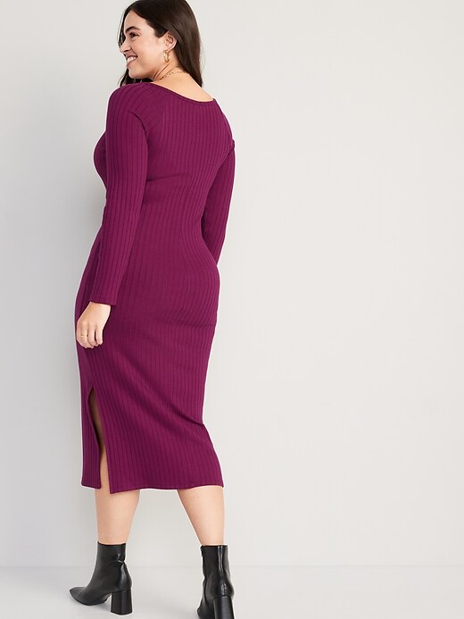 Image number 6 showing, Fitted Long-Sleeve Rib-Knit Midi Dress for Women