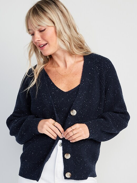 Image number 1 showing, Speckled Shaker-Stitch Cardigan Sweater for Women