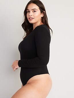 Long-Sleeve Jersey Thong Bodysuit for Women