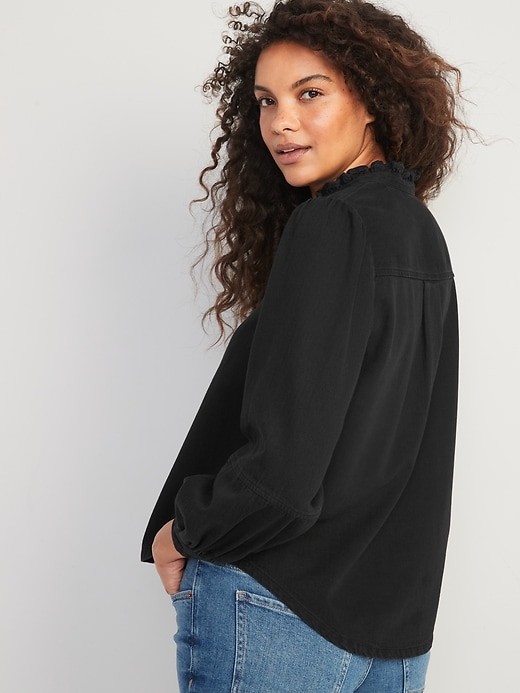 Image number 2 showing, Ruffle-Neck Jean Shirt for Women