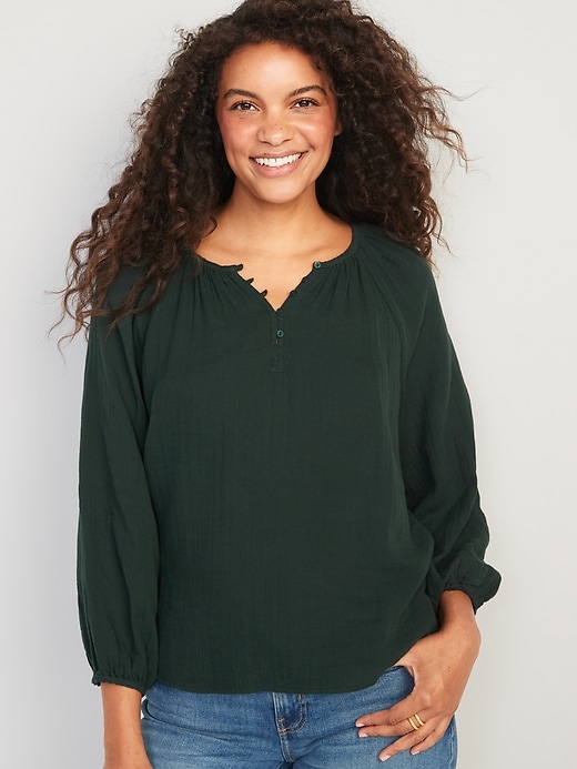 Shirred Double-Weave Blouse | Old Navy