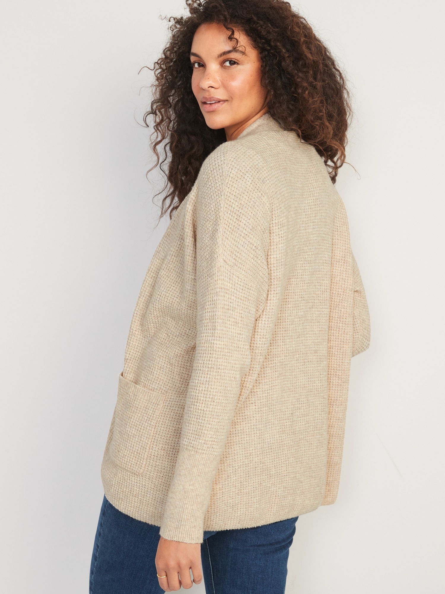 Heathered Waffle-Knit Open-Front Cardigan for Women | Old Navy