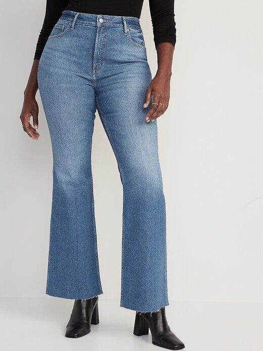 Higher High-Waisted Cotton-Hemp Blend Flare Cut-Off Jeans for Women ...