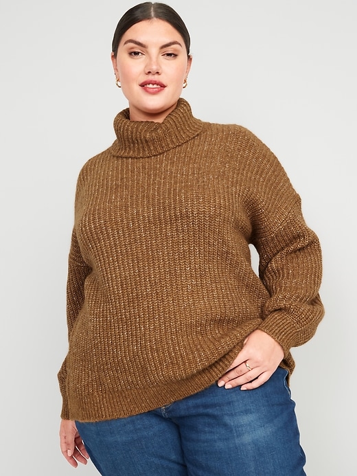 Image number 7 showing, Marled Shaker-Stitch Tunic-Length Turtleneck Sweater for Women