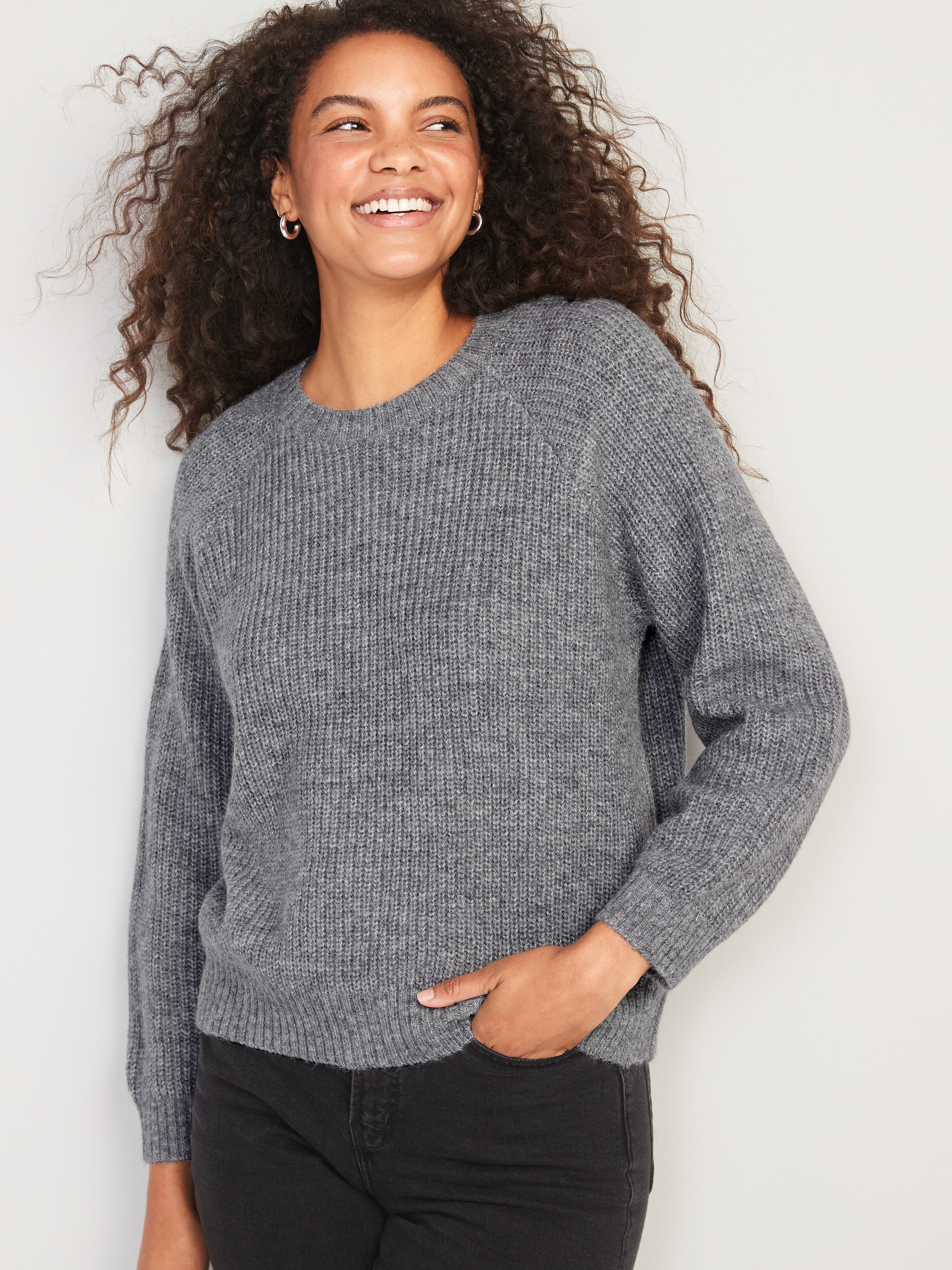 Heathered Cozy Shaker-Stitch Pullover 