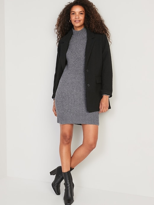 Image number 3 showing, Long-Sleeve Relaxed Mock-Neck Mini Sweater Shift Dress