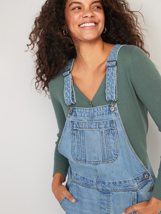Image number 3 showing, Baggy Wide-Leg Non-Stretch Jean Overalls