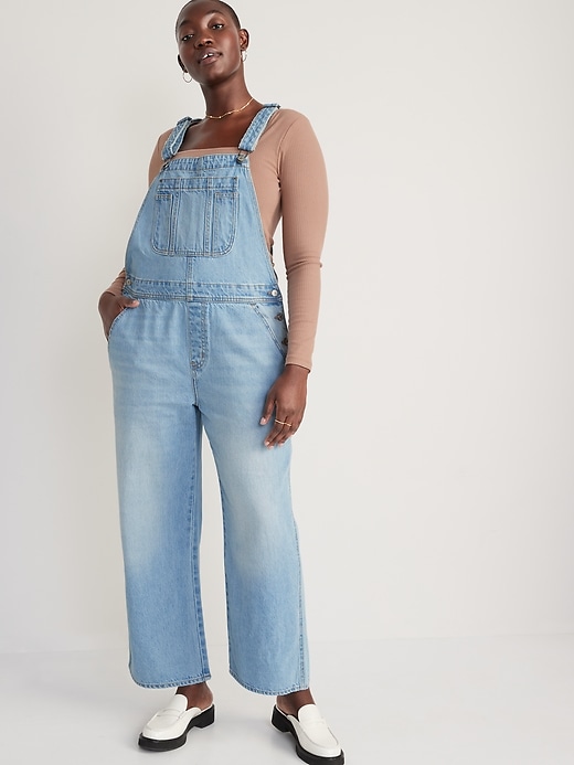Image number 5 showing, Baggy Wide-Leg Non-Stretch Jean Overalls