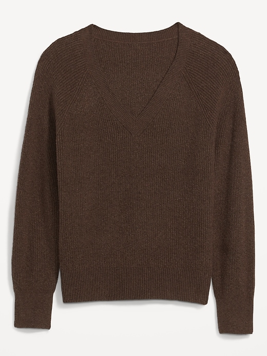 Image number 4 showing, V-Neck Mélange Shaker-Stitch Cocoon Sweater