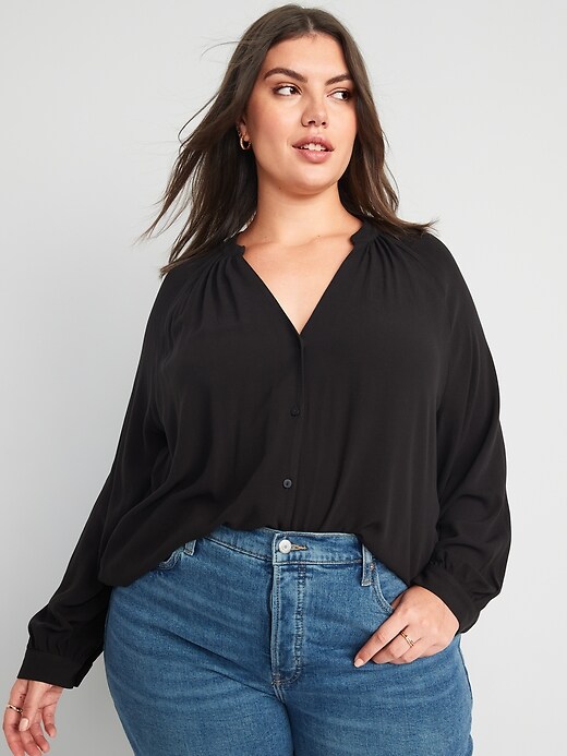 Split-Neck Long-Sleeve Button-Front Blouse | Old Navy