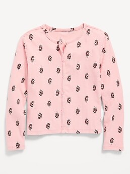 Printed Rib-Knit Cardigan Top for Girls