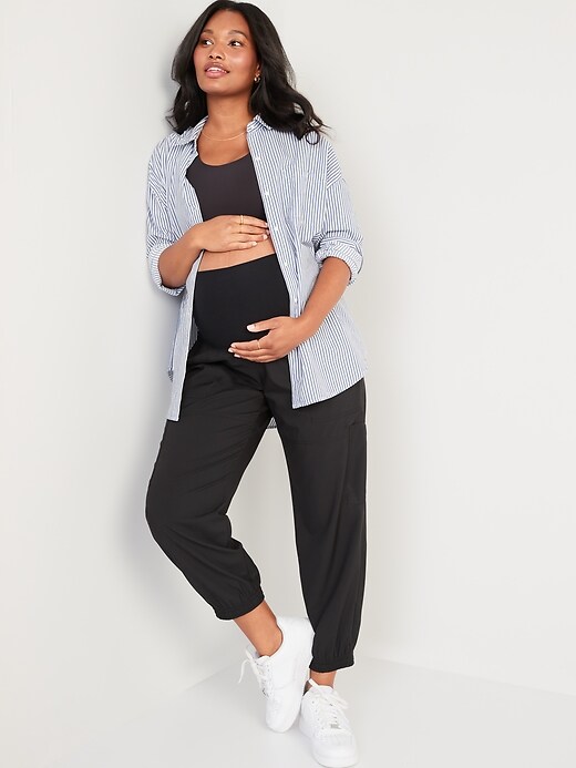 Image number 3 showing, Maternity Rollover-Waist StretchTech Cargo Jogger Pants