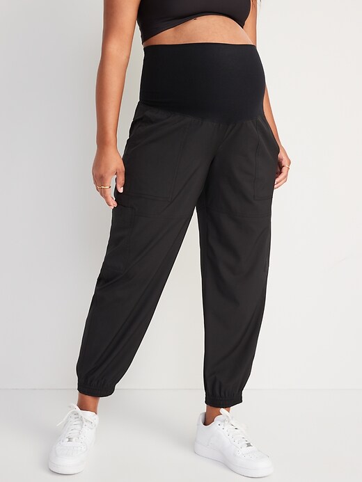Image number 1 showing, Maternity Rollover-Waist StretchTech Cargo Jogger Pants