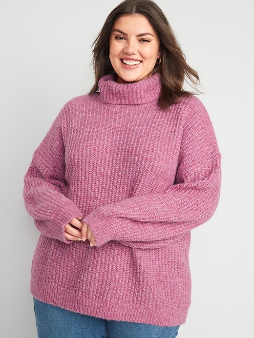 Image number 7 showing, Shaker-Stitch Tunic-Length Turtleneck Sweater