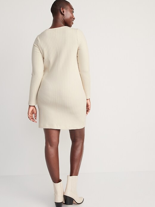 Image number 6 showing, Long-Sleeve Rib-Knit Button-Front Mini Shift Dress for Women